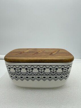 Dowan Bohemian Style Ceramic Butter Cheese Dish with Wood Lid